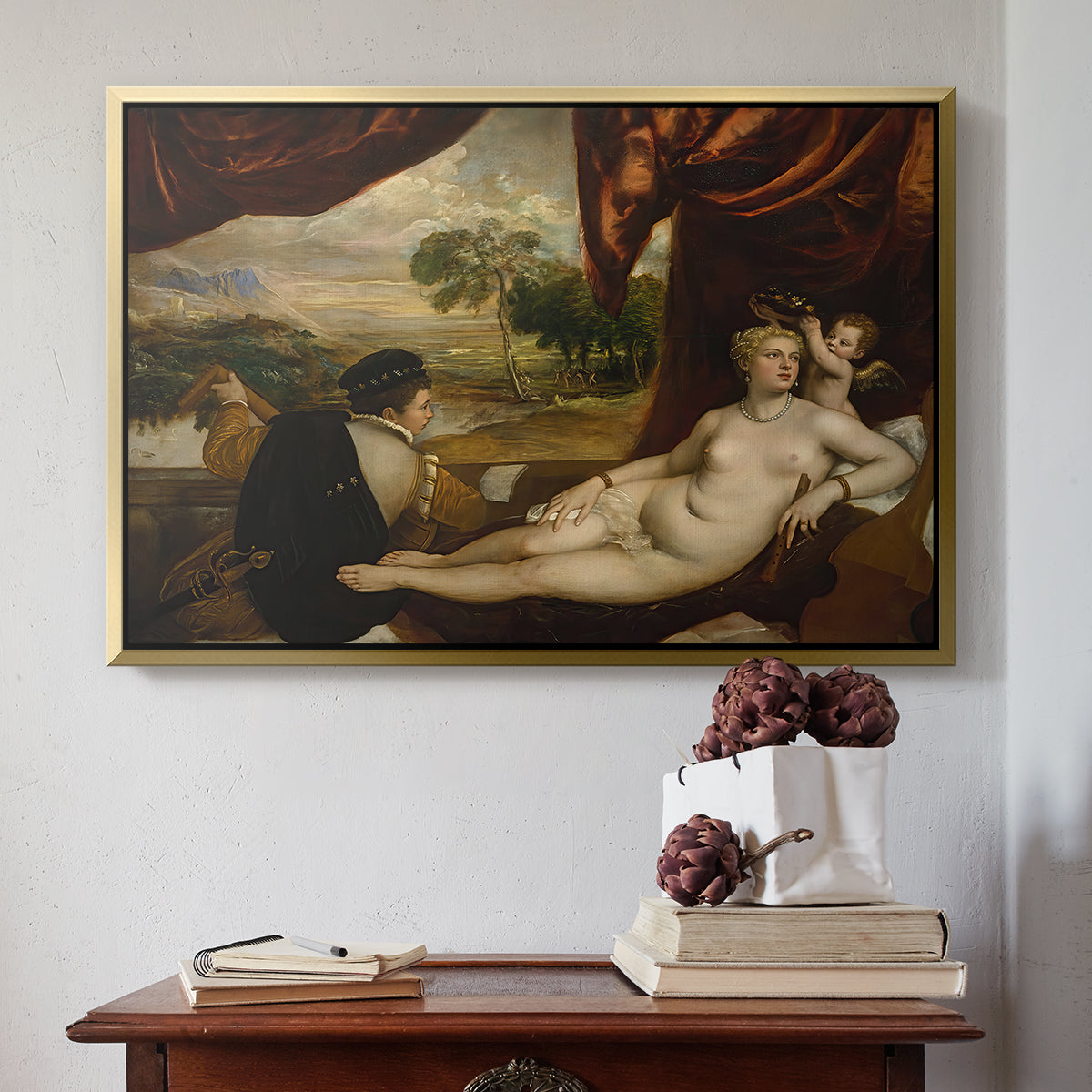 Venus and the Lute Player, c. 1565-1570 - Floater Framed Canvas Print