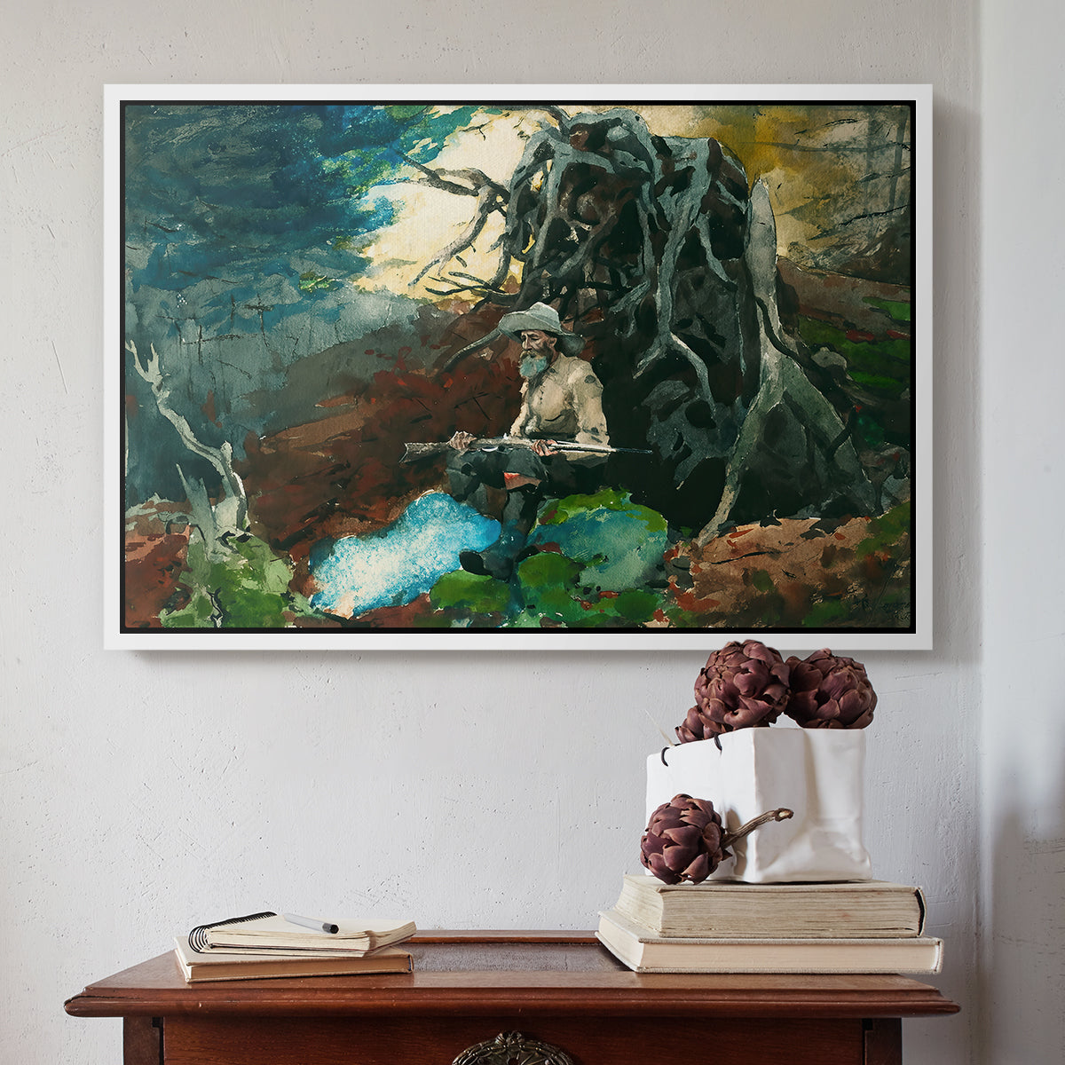 Campfire, Adirondacks, 1892 - Floater Framed Canvas Print