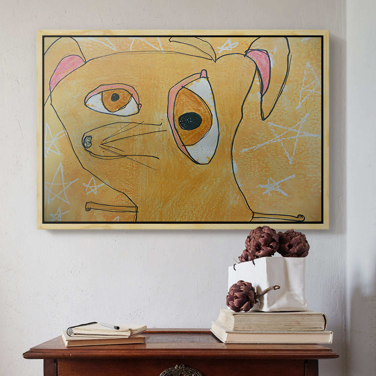 Cubist Dog with Stars (Student Art) - Floater Framed Canvas Print