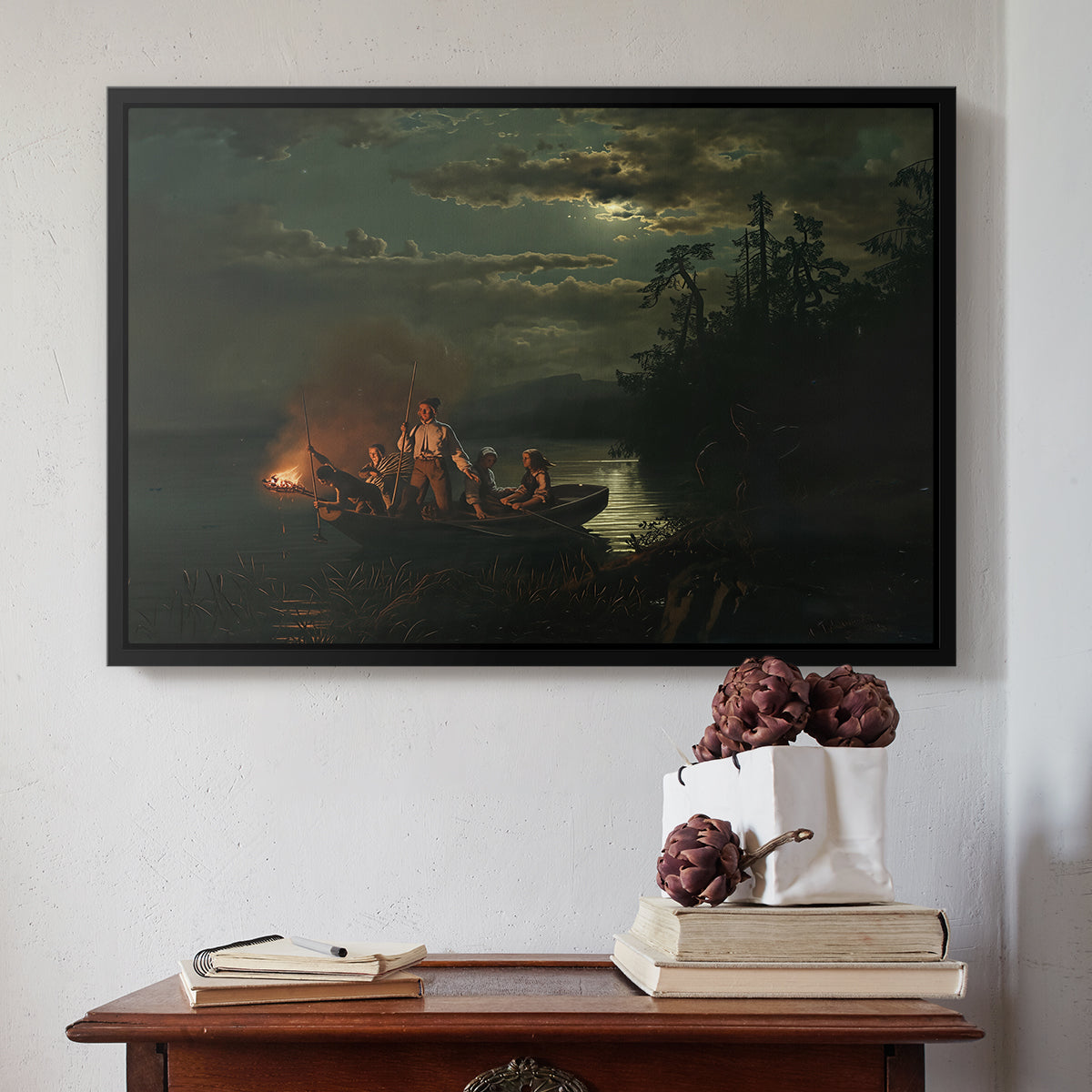 Spear Fishing on Lake Krøderen, 1851 - Floater Framed Canvas Print