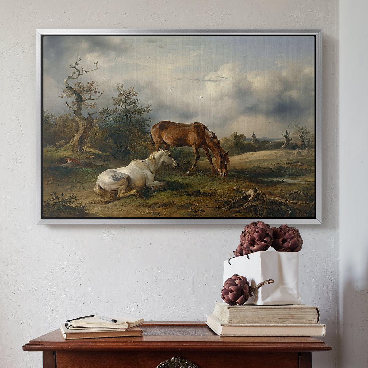 Two Horses on the Pasture, c. 1825 - Floater Framed Canvas Print