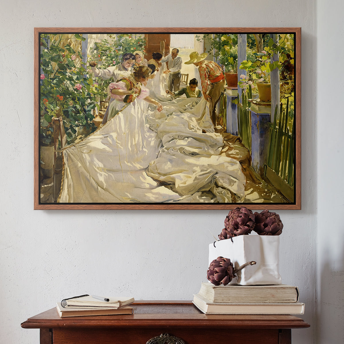 Sewing the Sail, 1896 - Floater Framed Canvas Print
