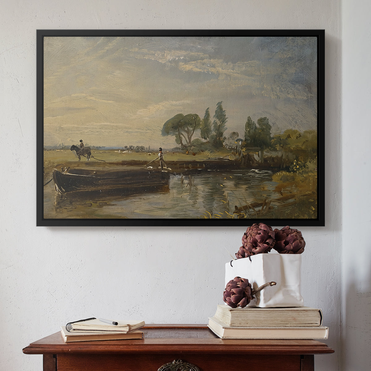 Barge below Flatford Lock, c. 1810 - Floater Framed Canvas Print