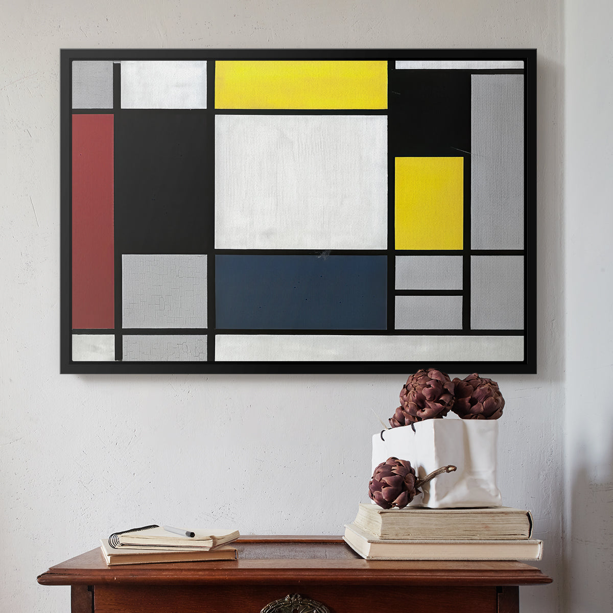 Composition with Yellow, Red, Black, Blue, and Gray, 1920 - Floater Framed Canvas Print