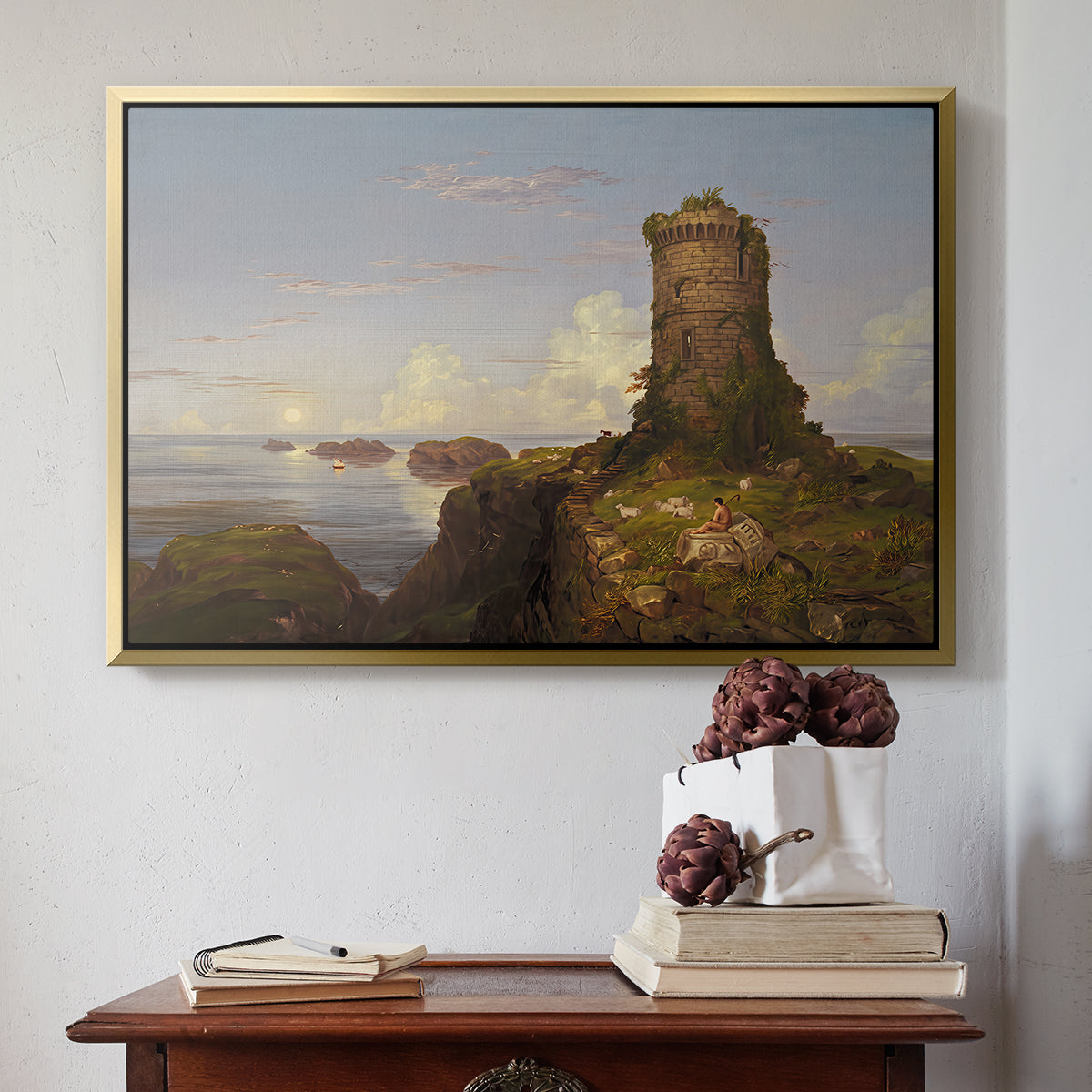 Italian Coast Scene with Ruined Tower, 1838 - Floater Framed Canvas Print