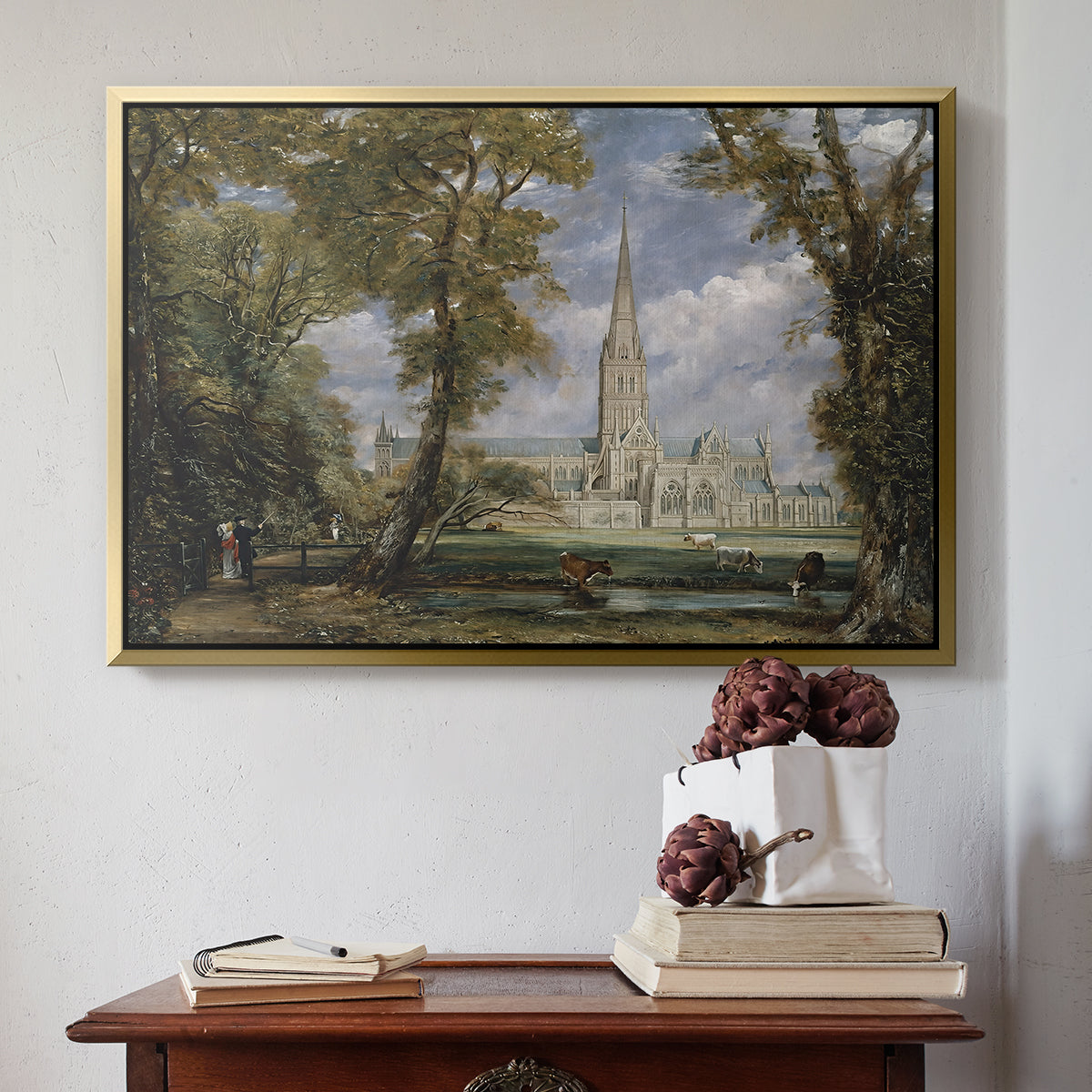 Salisbury Cathedral from the Bishop's Grounds, c. 1825 - Floater Framed Canvas Print