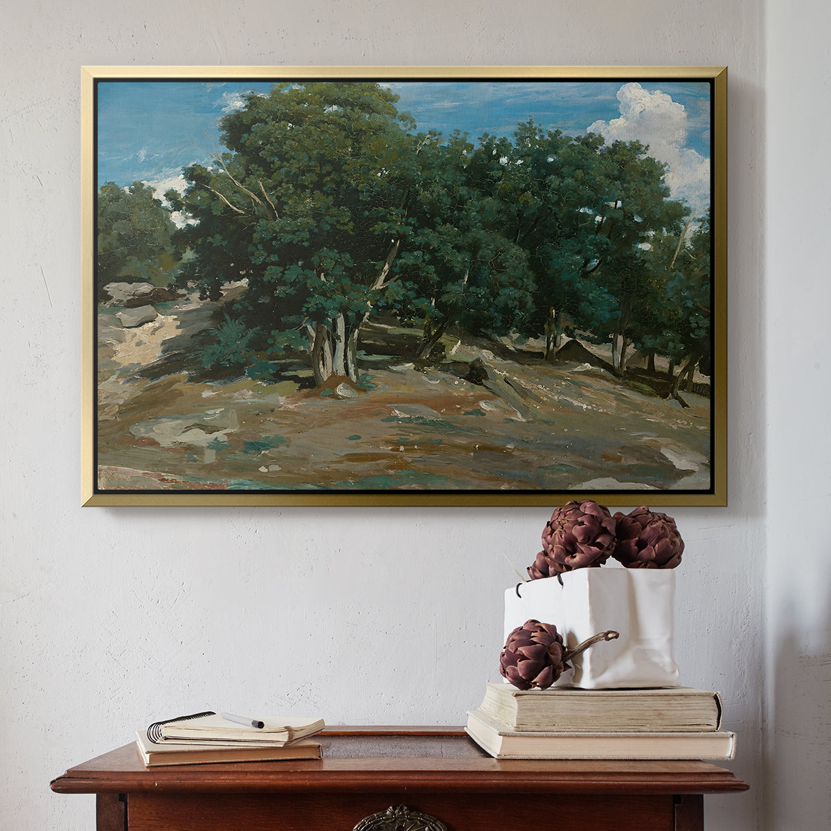 Fontainebleau: Oak Trees at Bas-Bréau, c. 1830-1835 - Floater Framed Canvas Print