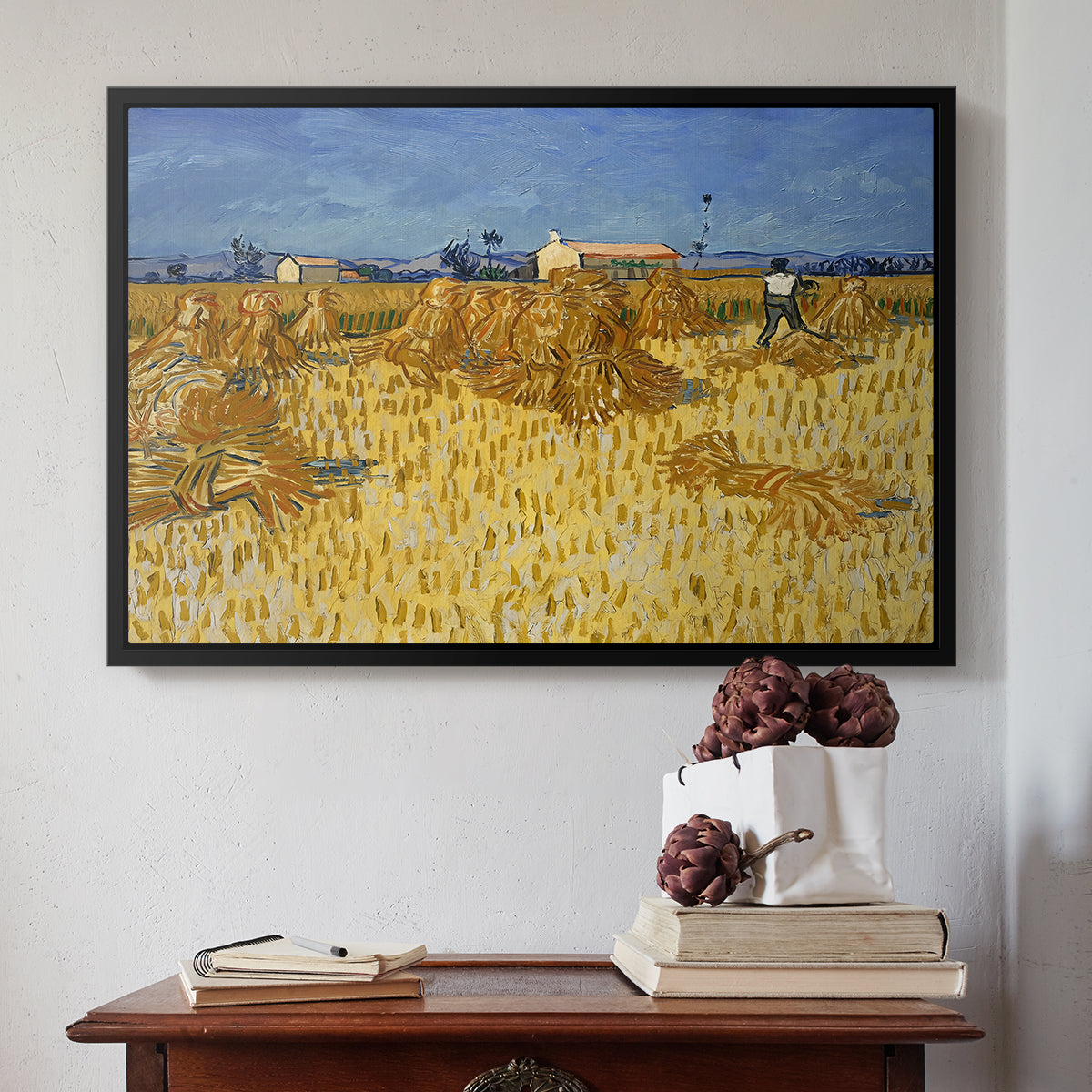 Wheat Field with Sheaves (Harvest in Provence), 1888 - Floater Framed Canvas Print