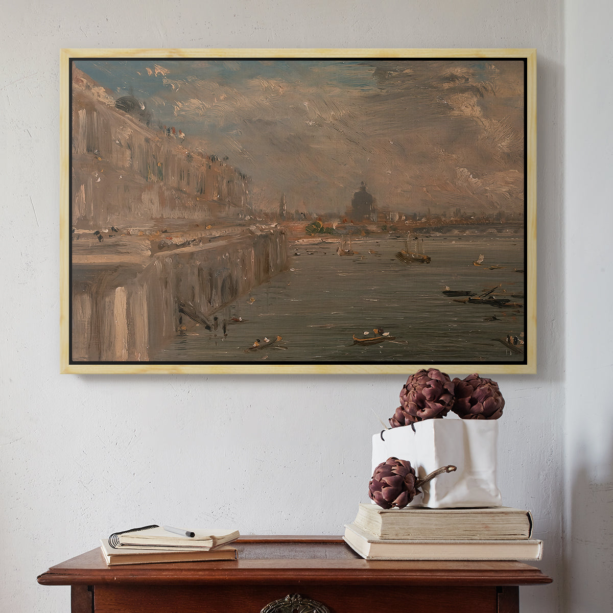 Somerset House Terrace from Waterloo Bridge, c. 1819 - Floater Framed Canvas Print