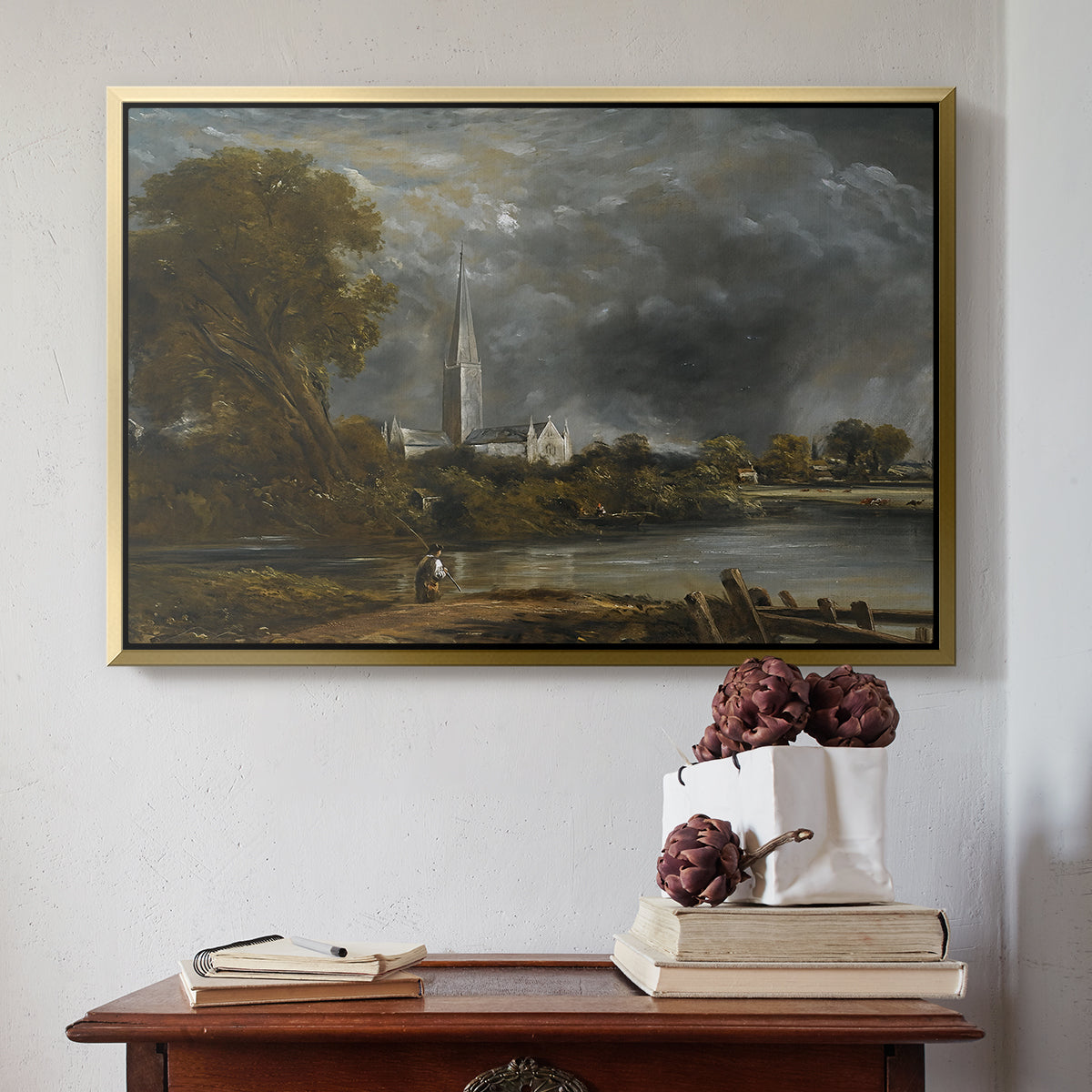 Salisbury Cathedral from the Meadows, c. 1831 - Floater Framed Canvas Print