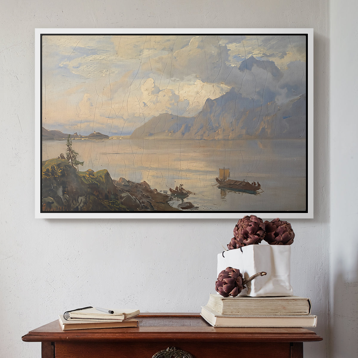 Traunsee, 1871 - Floater Framed Canvas Print