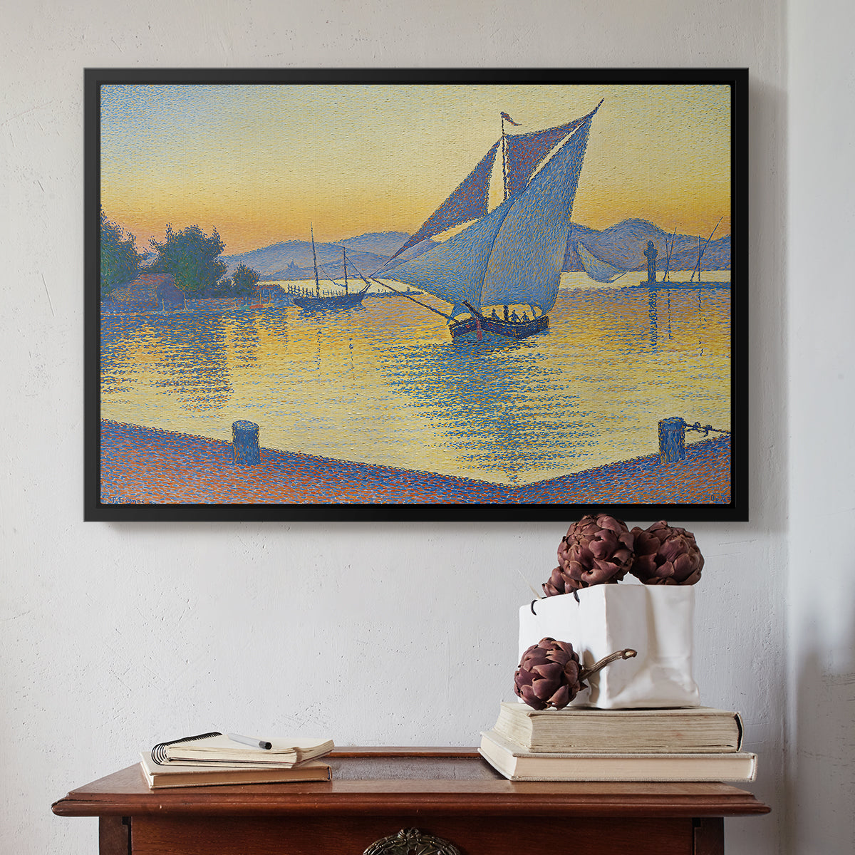 The Port at Sunset, Opus 236, Saint Tropez, 1892 - Floater Framed Canvas Print