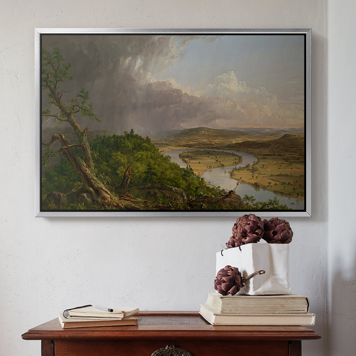 View from Mount Holyoke, Northampton, Massachusetts, after a Thunderstorm (Oxbow), 1836 - Floater Framed Canvas Print