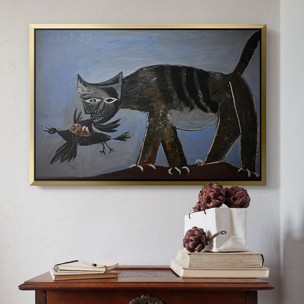 Cat Catching a Bird, 1939 - Floater Framed Canvas Print
