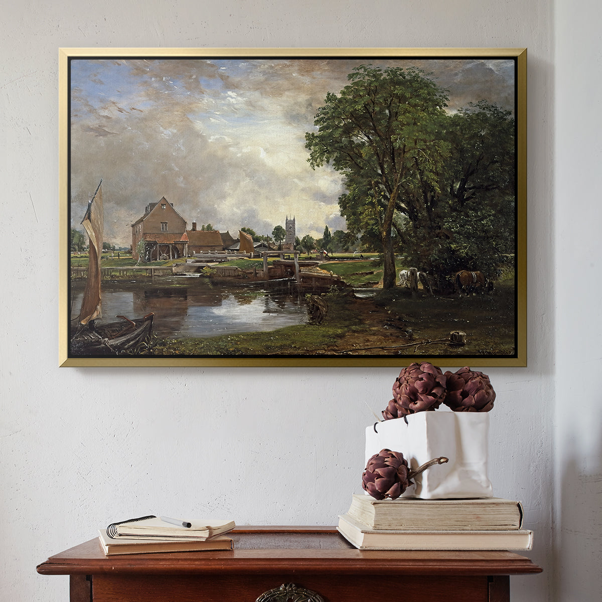 Dedham Lock and Mill, c. 1820 - Floater Framed Canvas Print