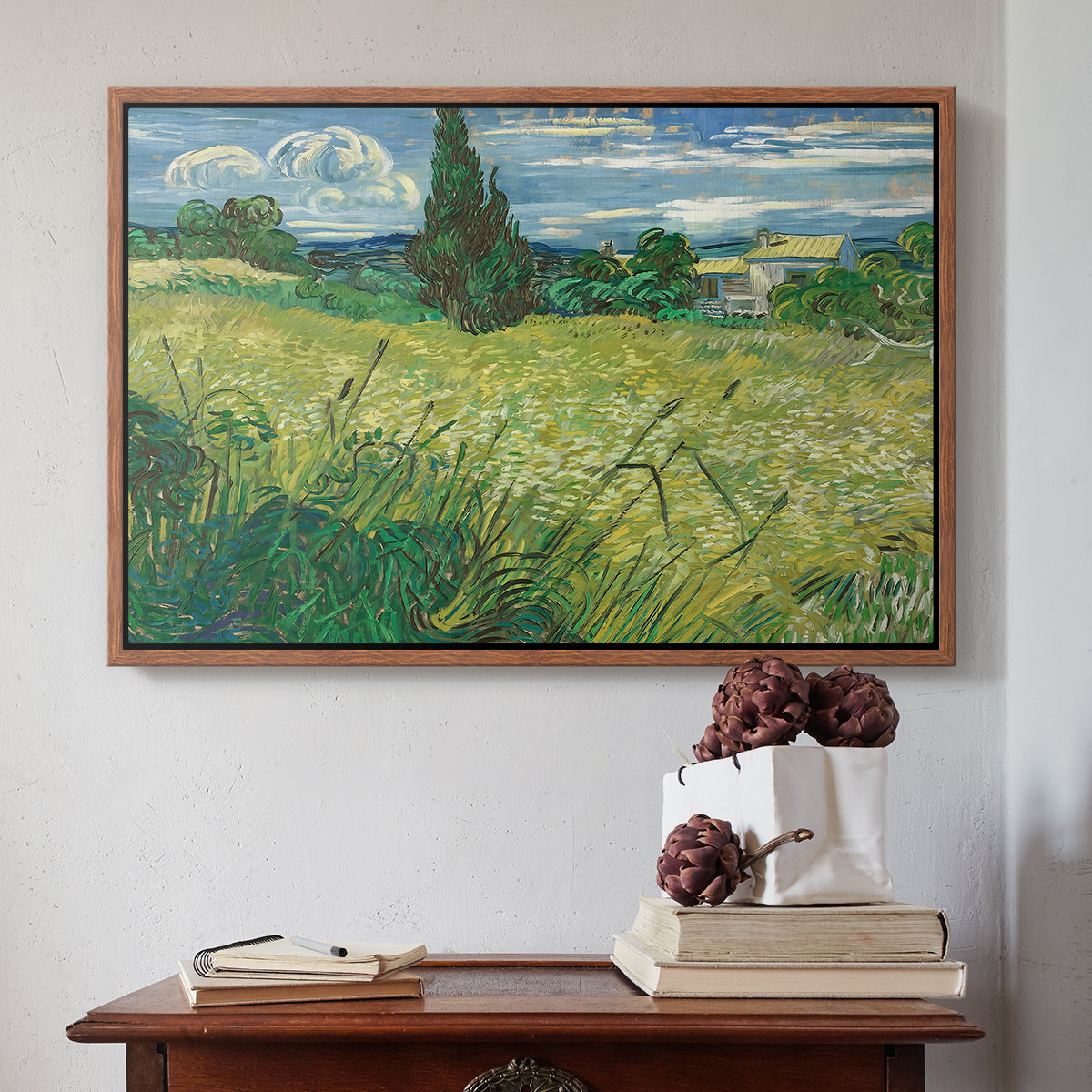 Green Wheat Field with Cypress, 1889 - Floater Framed Canvas Print