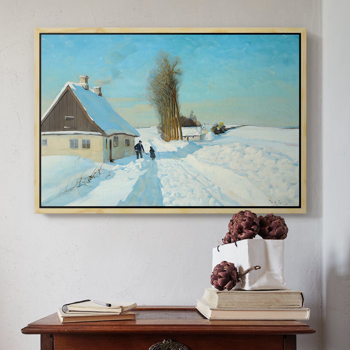 Shoveling Snow on a Beautiful Winter Day, c. 1898 - Floater Framed Canvas Print