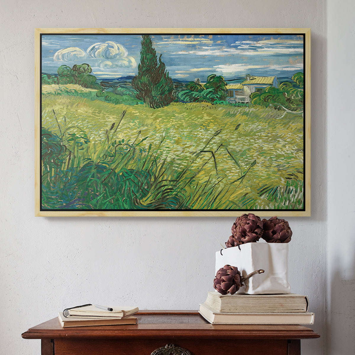 Green Wheat Field with Cypress, 1889 - Floater Framed Canvas Print
