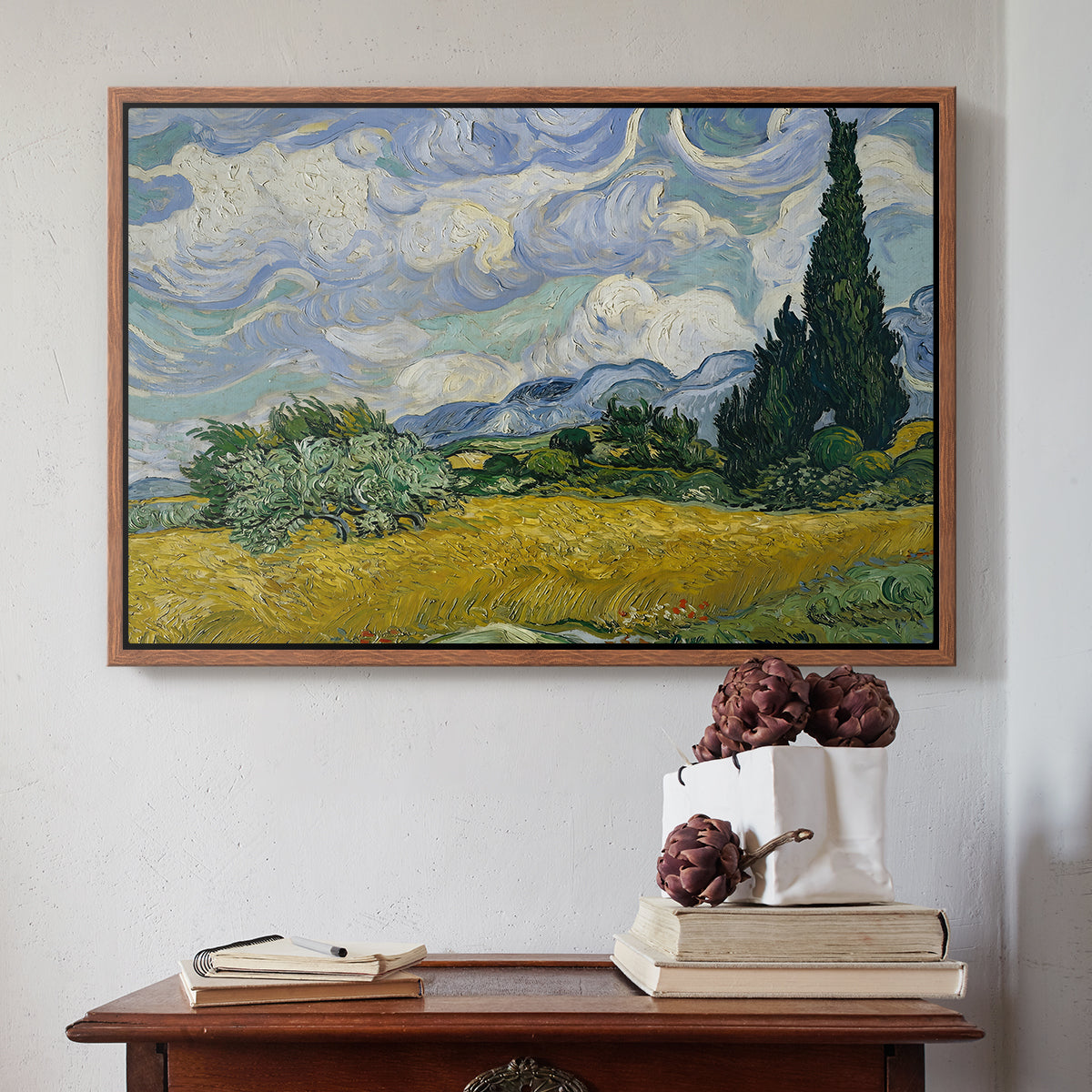 Wheat Field with Cypresses, 1889 - Floater Framed Canvas Print
