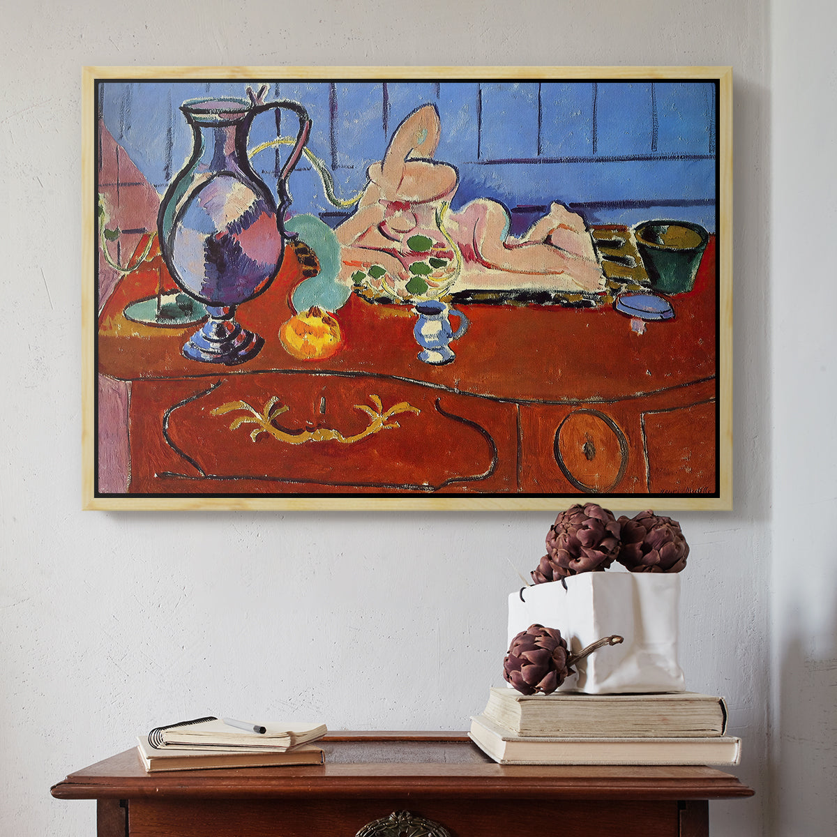 Still Life with a Pewter Jug and Pink Statuette, 1910 - Floater Framed Canvas Print