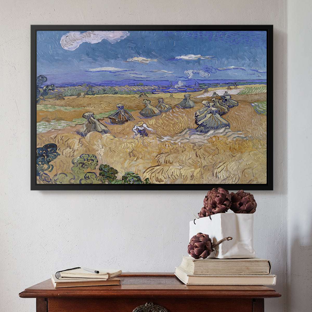 Wheat Field with Reaper, Auvers, 1888 - Floater Framed Canvas Print