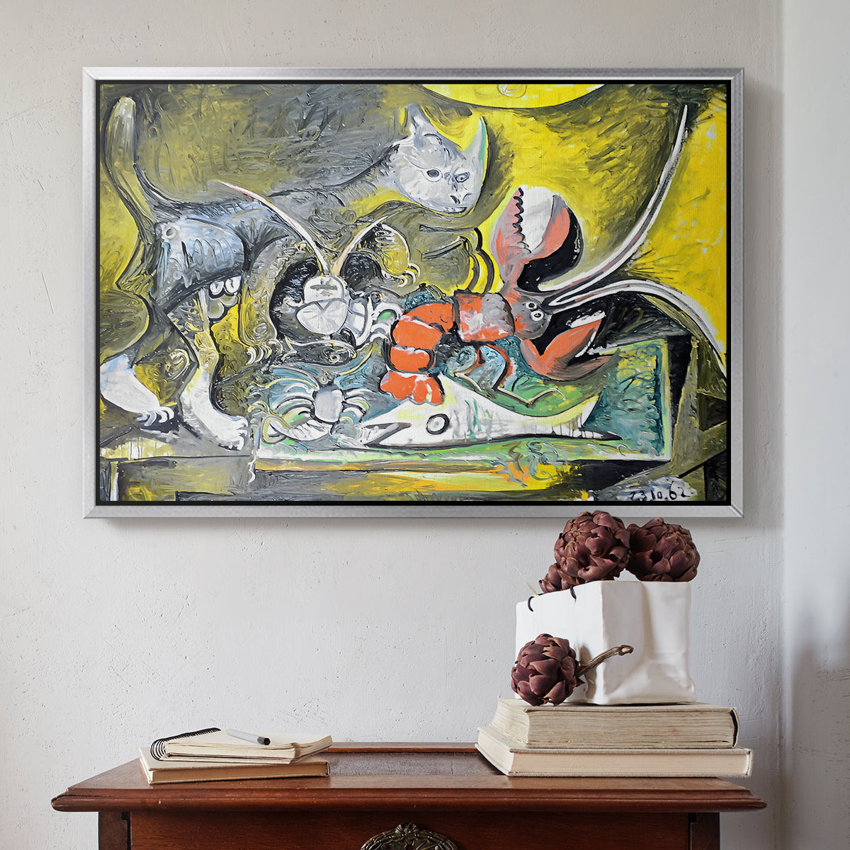 Still Life with Cat and Lobster, 1962 - Floater Framed Canvas Print