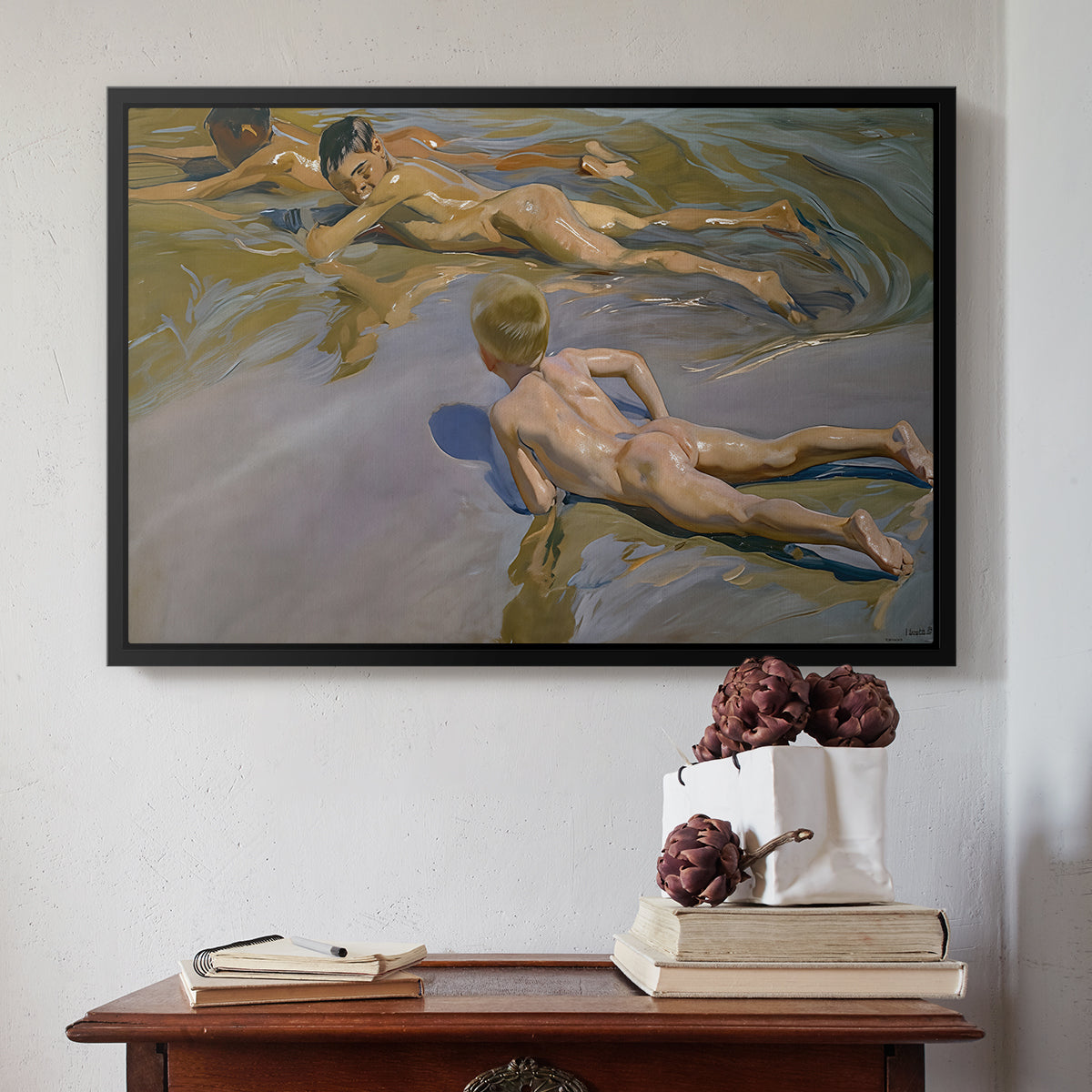Boys on the Beach, 1910 - Floater Framed Canvas Print