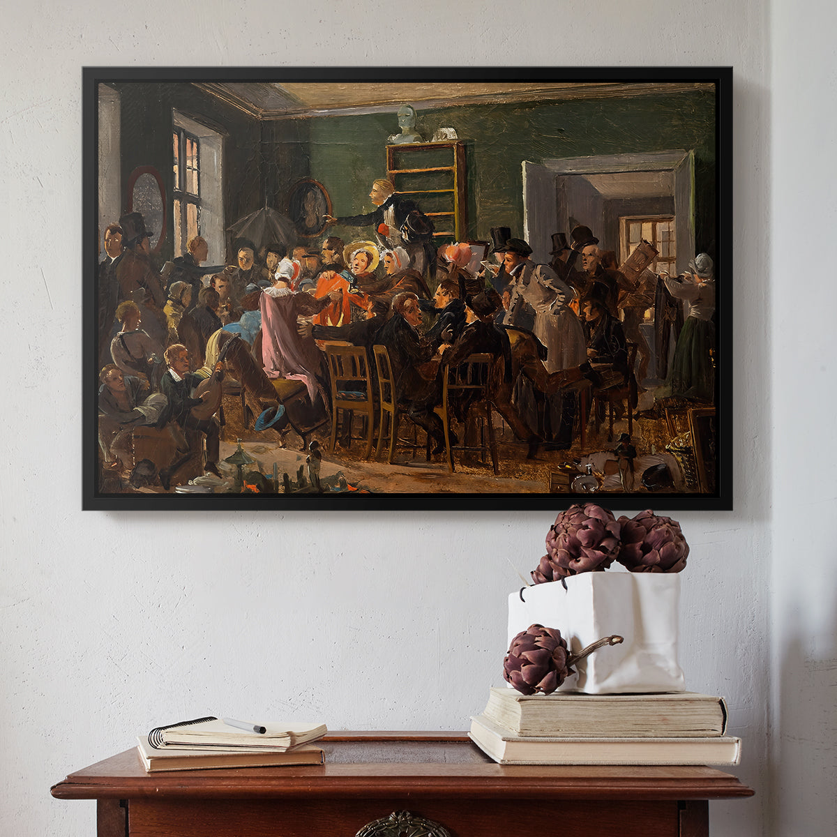 An Auction Scene, 1835 - Floater Framed Canvas Print