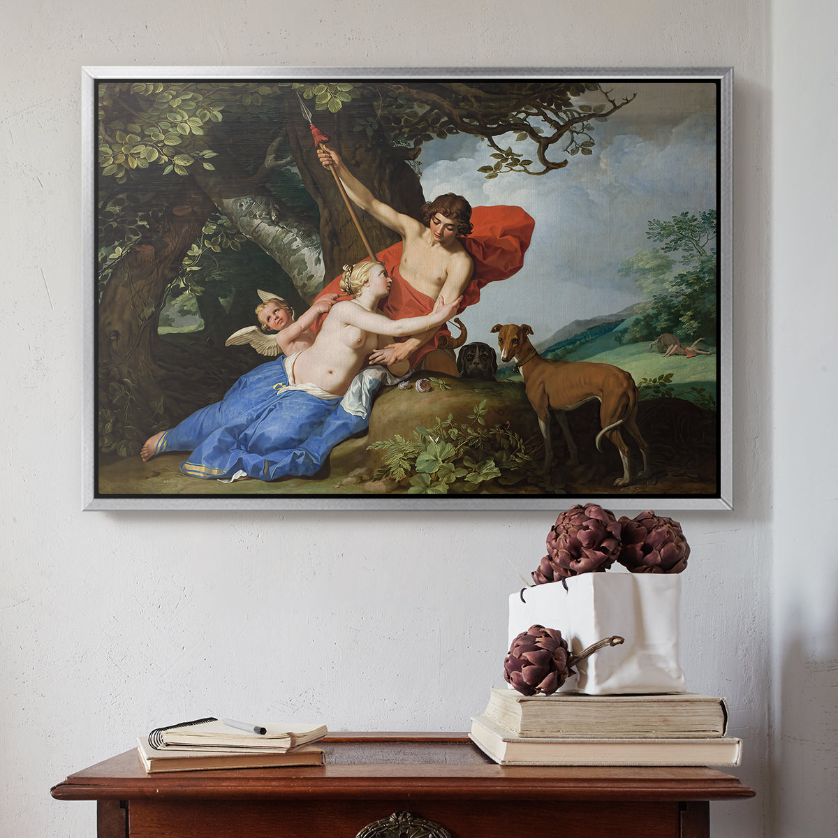 Venus and Adonis, 1632 - Floater Framed Canvas Print