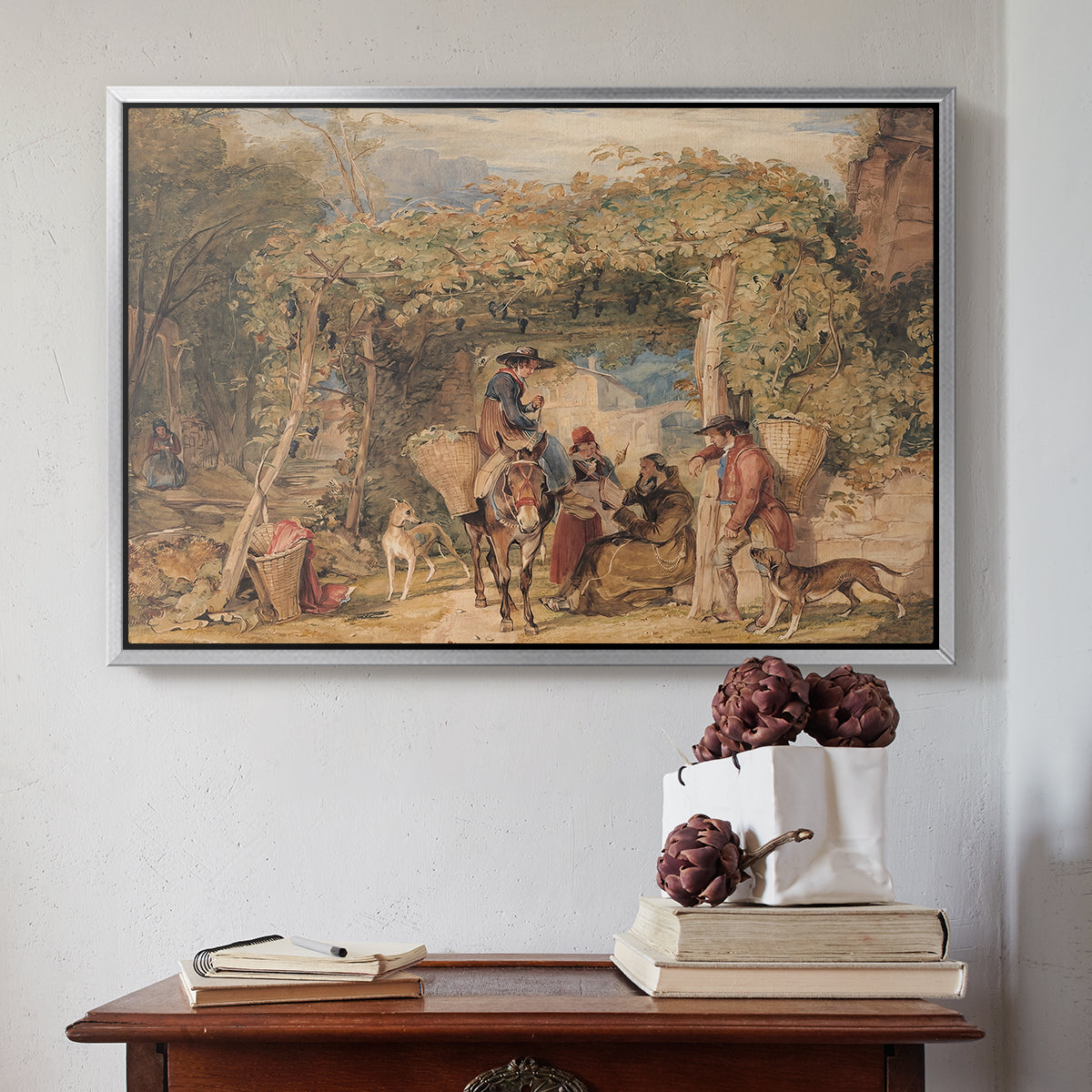 Figures and Animals in a Vineyard, c. 1829 - Floater Framed Canvas Print