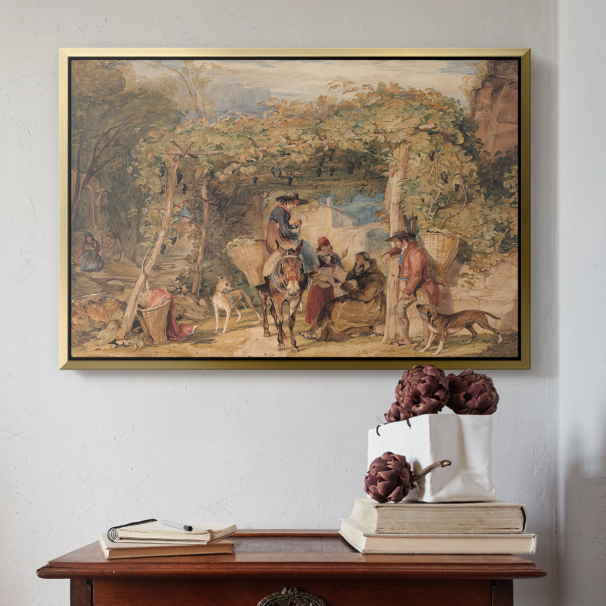 Figures and Animals in a Vineyard, c. 1829 - Floater Framed Canvas Print