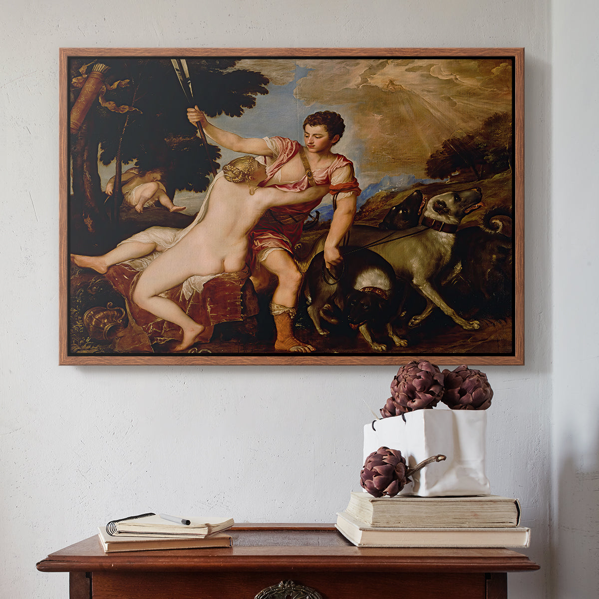 Venus and Adonis, 1554 - Floater Framed Canvas Print