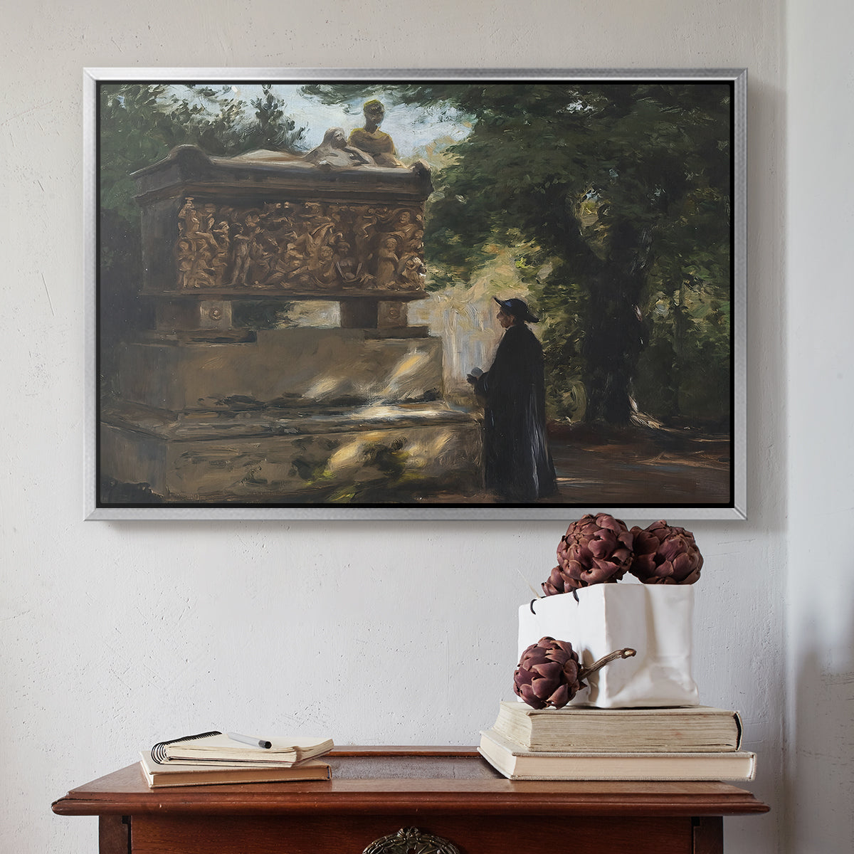 A Catholic Priest in Front of a Sarcophagus, c. 1857 - Floater Framed Canvas Print