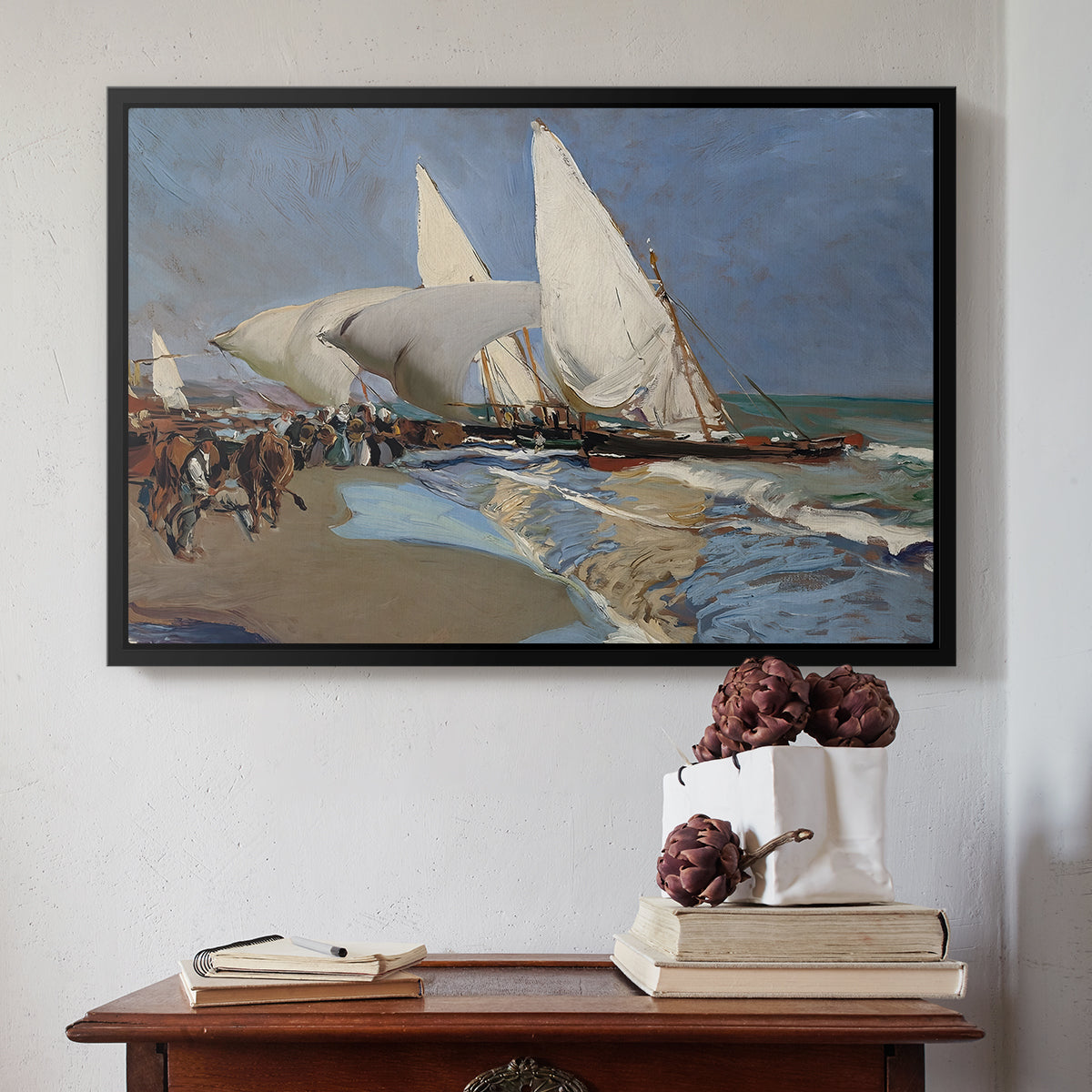 The Beach at Valencia, 1908 - Floater Framed Canvas Print