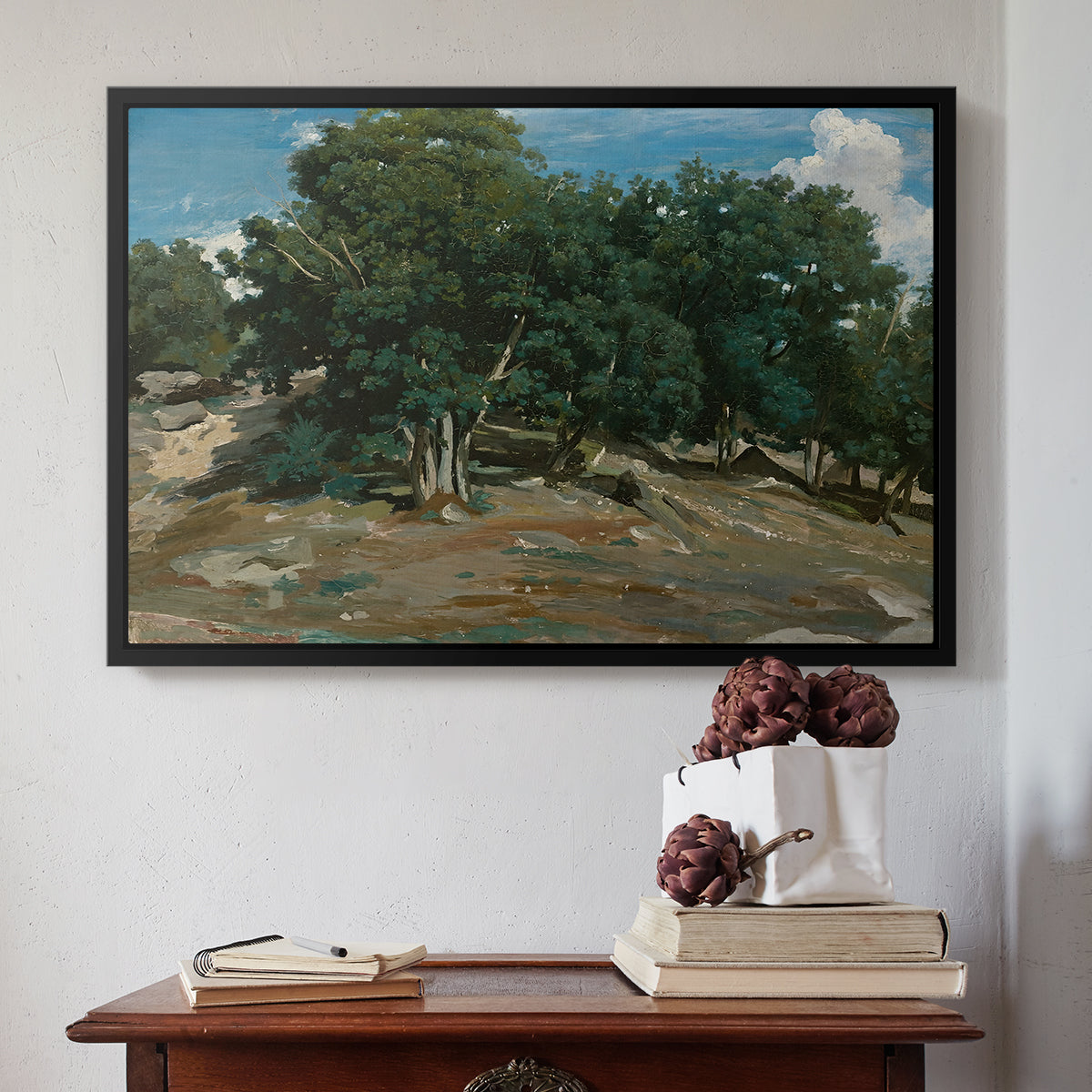 Fontainebleau: Oak Trees at Bas-Bréau, c. 1830-1835 - Floater Framed Canvas Print