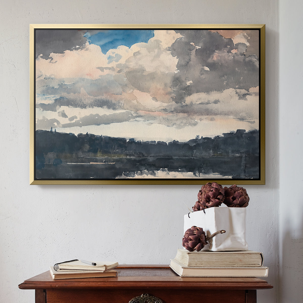 The Lone Boat, North Woods Club, Adirondacks, 1892 - Floater Framed Canvas Print