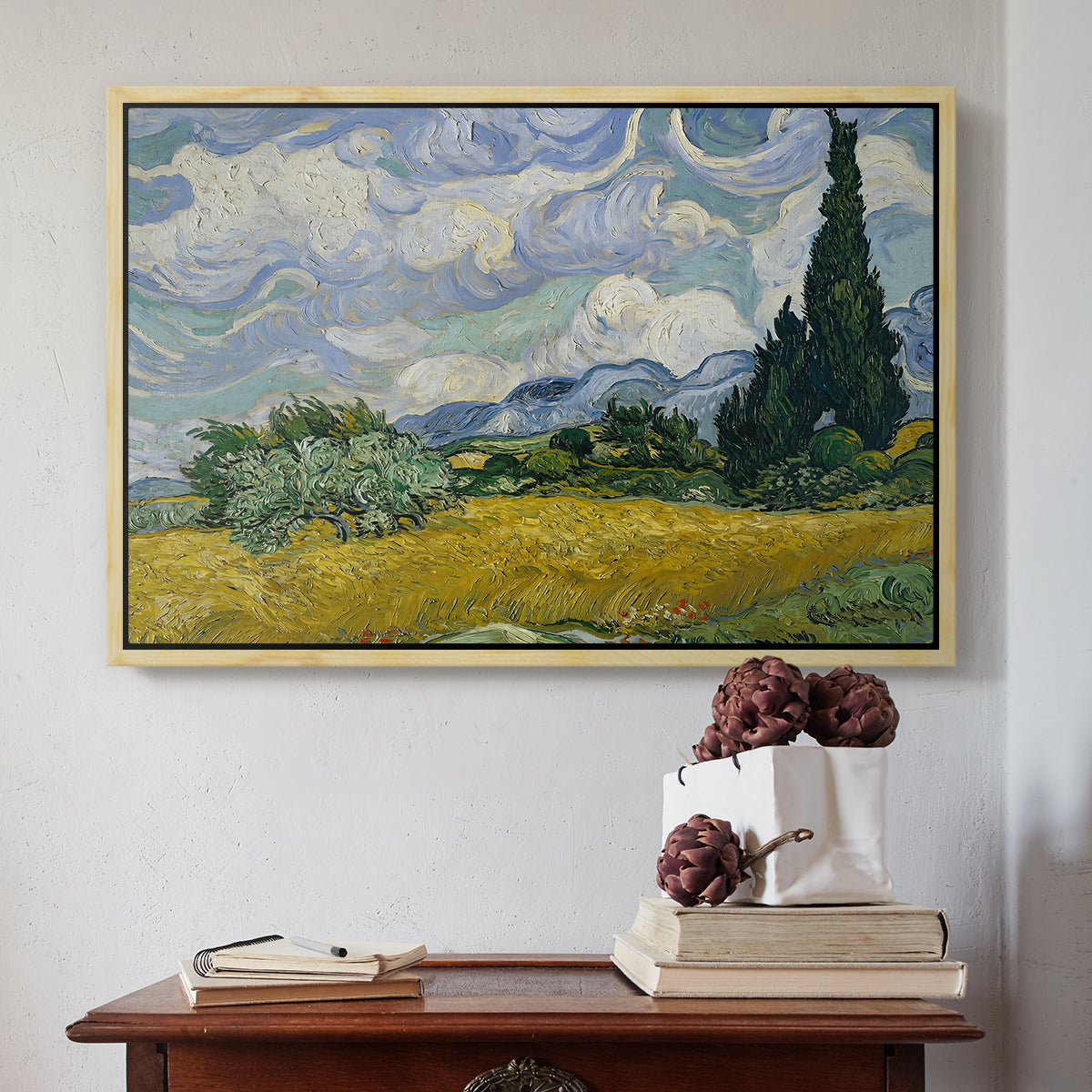 Wheat Field with Cypresses, 1889 - Floater Framed Canvas Print