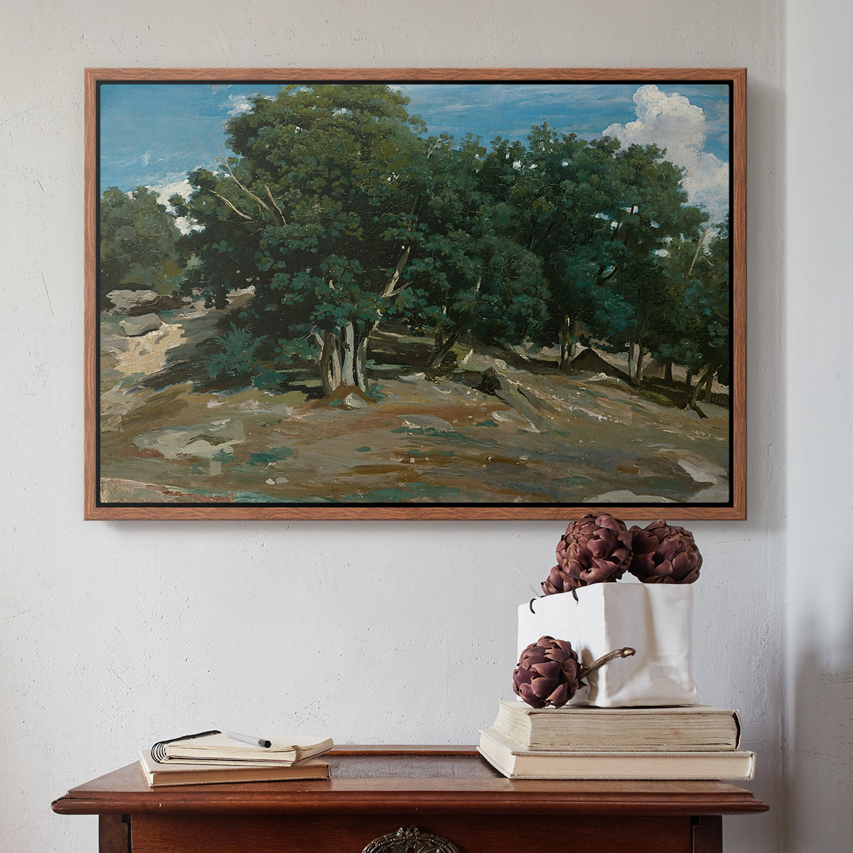 Fontainebleau: Oak Trees at Bas-Bréau, c. 1830-1835 - Floater Framed Canvas Print