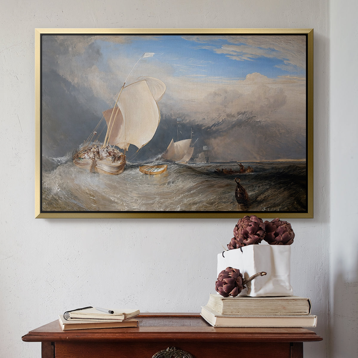 Fishing Boats with Hucksters Bargaining for Fish, 1837-1838 - Floater Framed Canvas Print