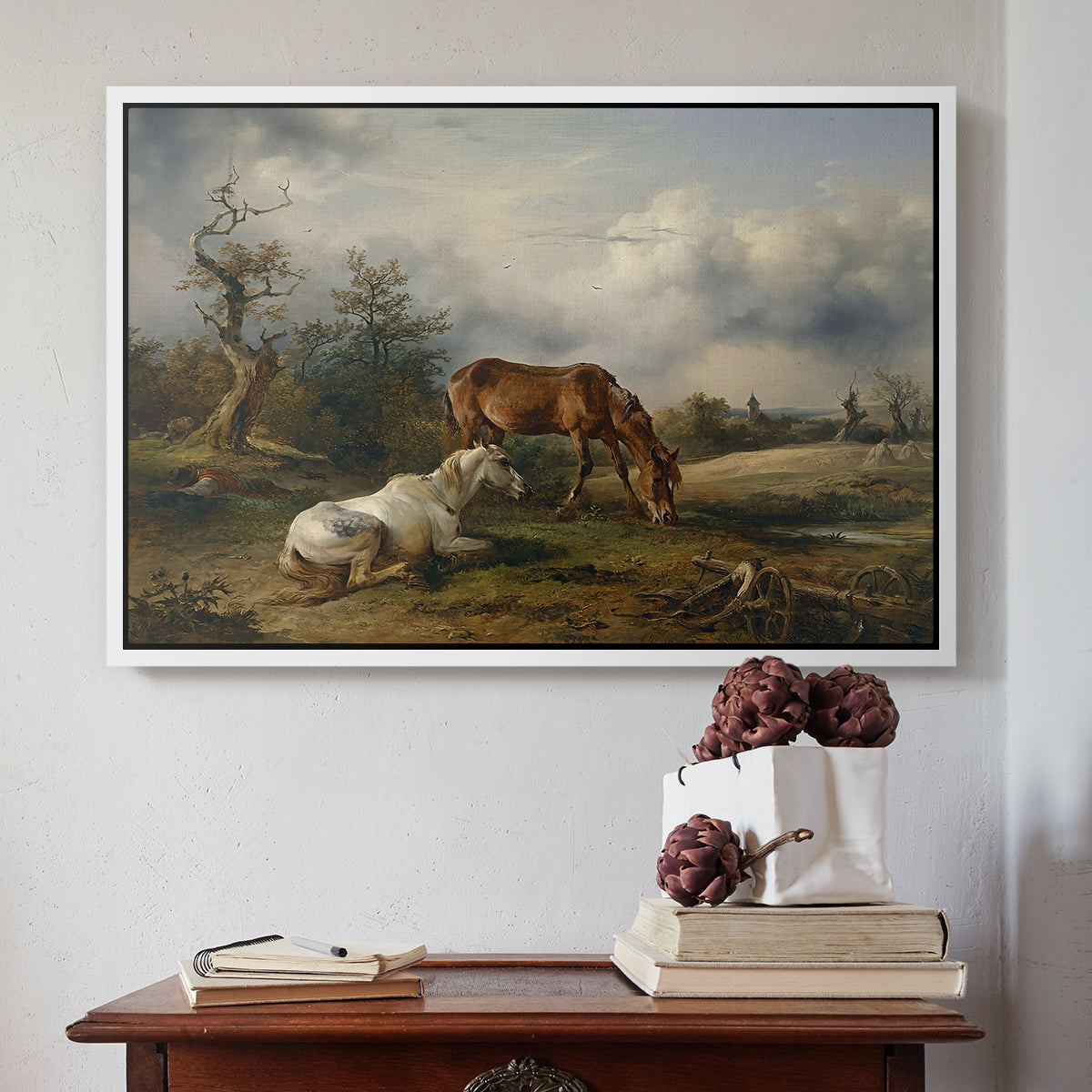 Two Horses on the Pasture, c. 1825 - Floater Framed Canvas Print