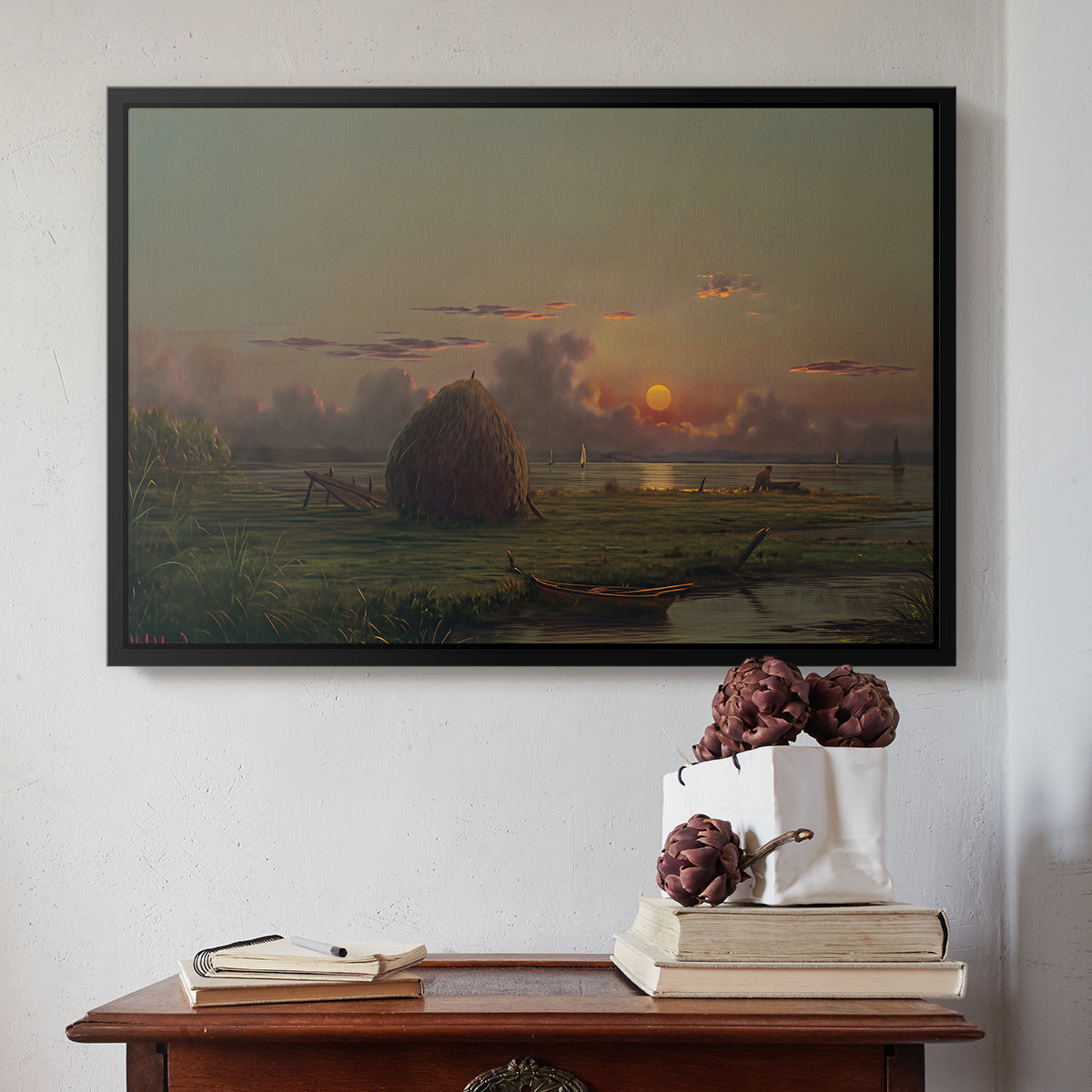 Haystack at Sunset, 1880 - Floater Framed Canvas Print