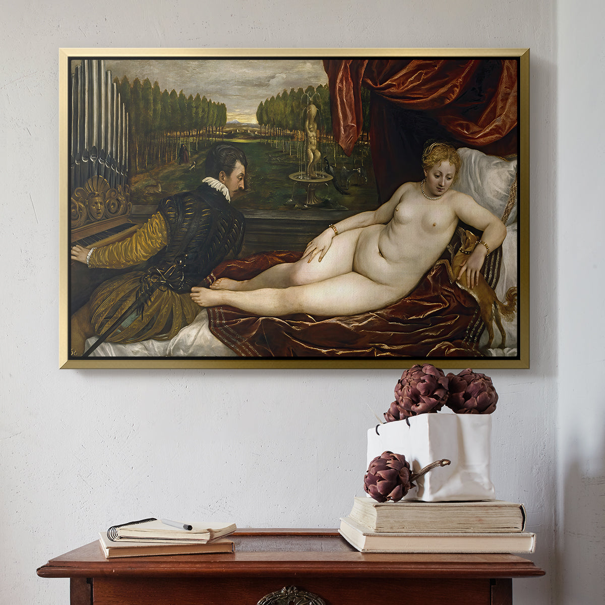 Venus with an Organist and a Dog, c. 1550 - Floater Framed Canvas Print