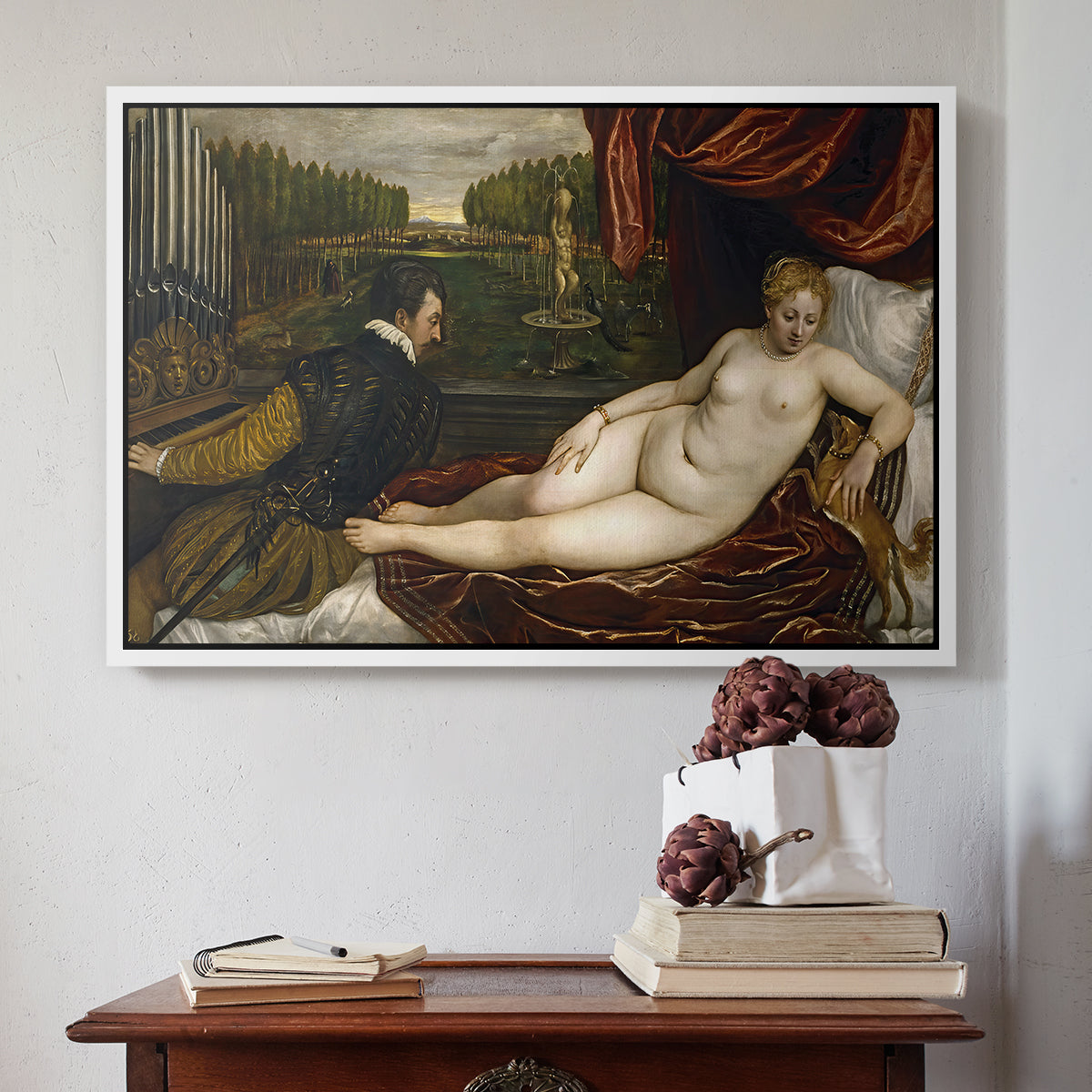 Venus with an Organist and a Dog, c. 1550 - Floater Framed Canvas Print