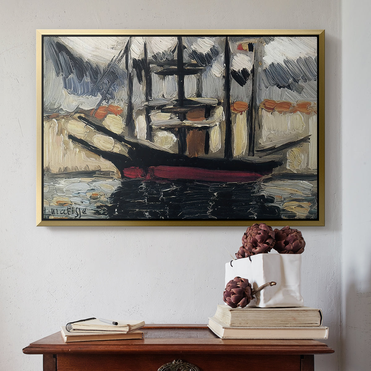 Two Boats Side by Side, Port of Marseilles, c. 1916 - Floater Framed Canvas Print