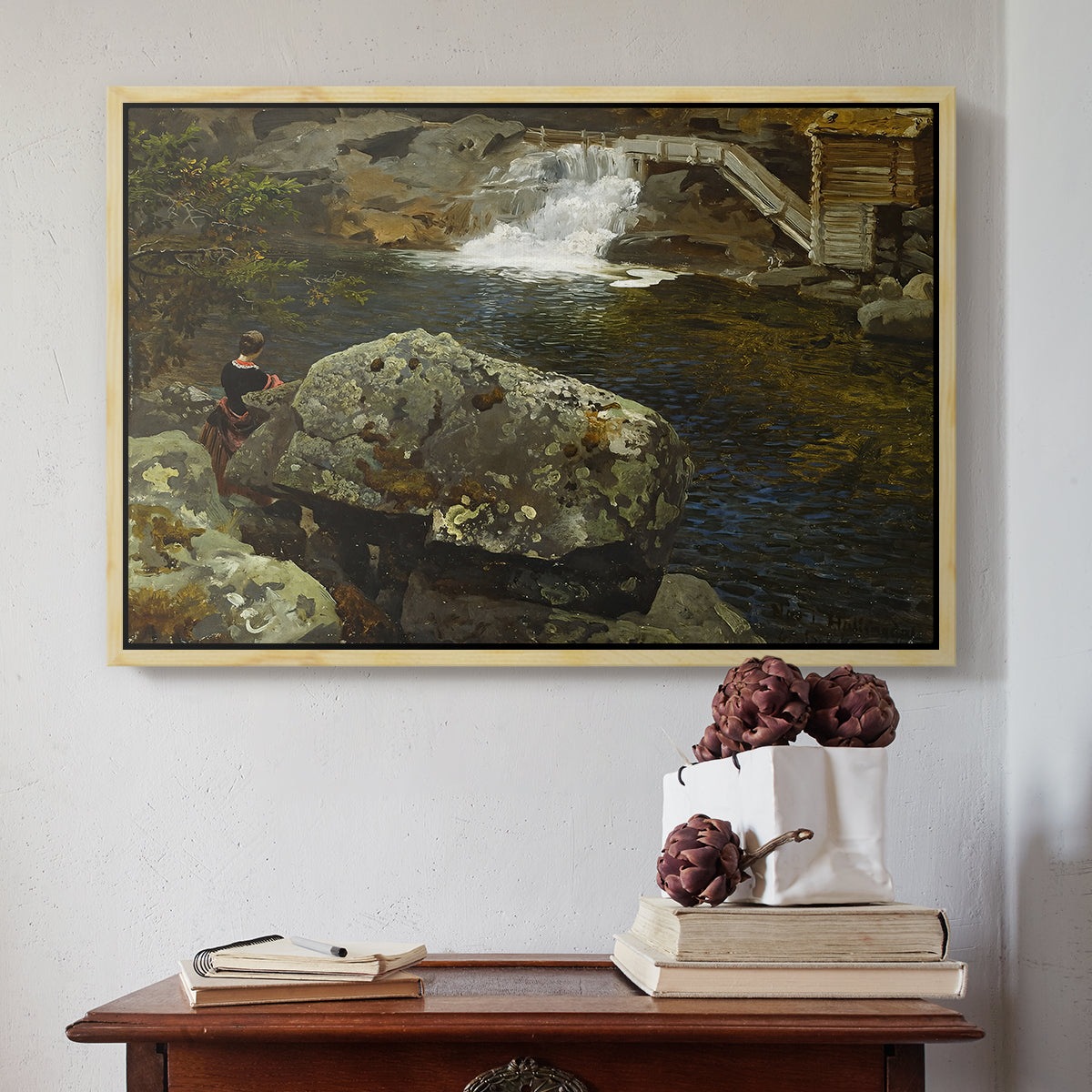 By the Mill Pond (En Mølledam), 1850 - Floater Framed Canvas Print