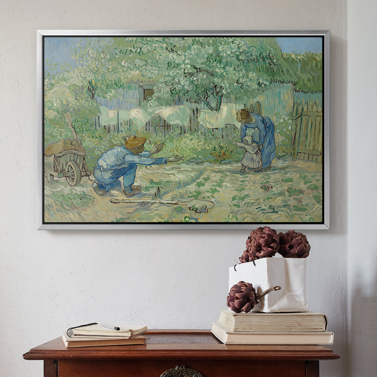 First Steps after Millet, 1890 - Floater Framed Canvas Print
