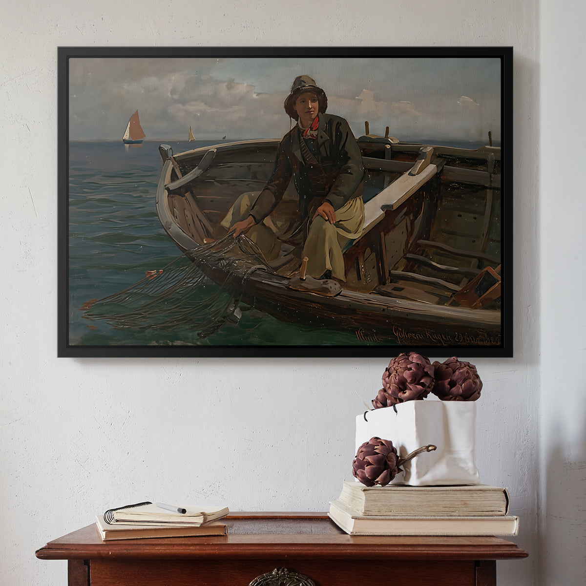 Fishermen from Rügen, 1882 - Floater Framed Canvas Print