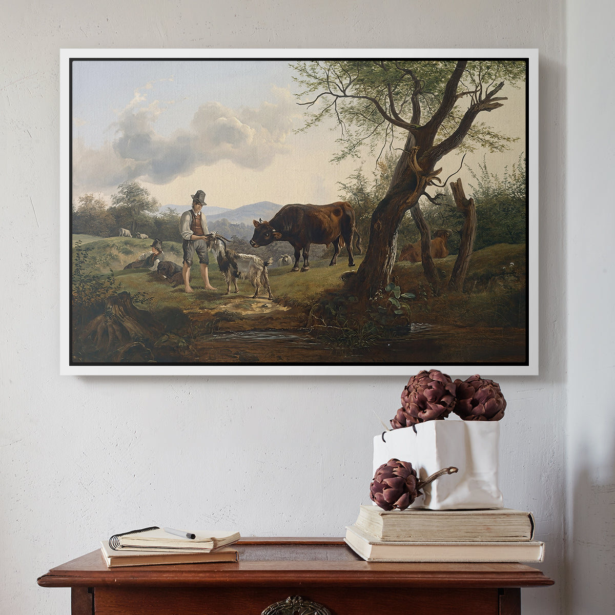 Shepherd with Billy Goat, c. 1830 - Floater Framed Canvas Print
