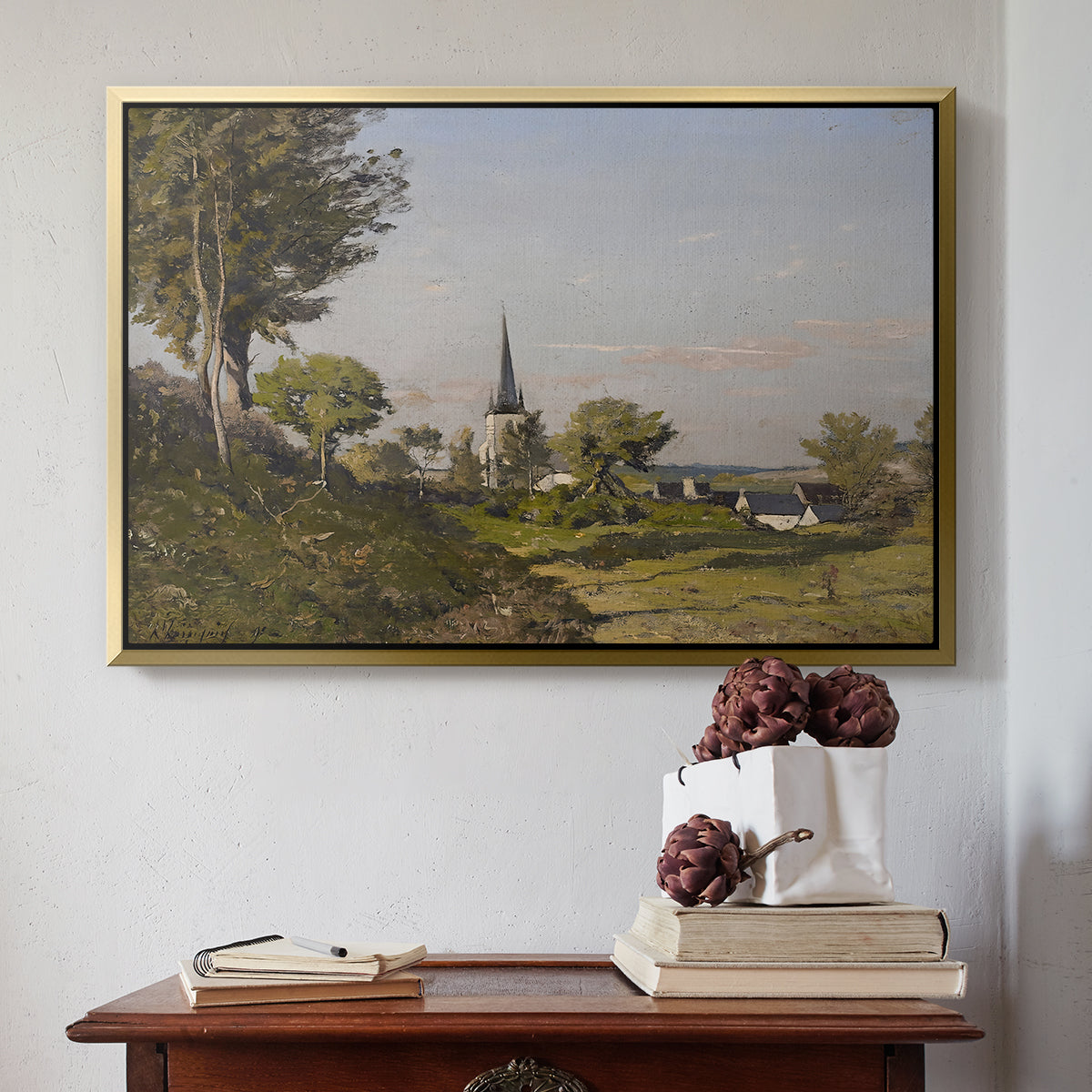 Village Landscape with Church, 1891 - Floater Framed Canvas Print