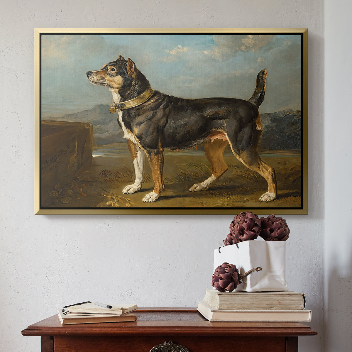 A Terrier in a Landscape, c. 1811 - Floater Framed Canvas Print